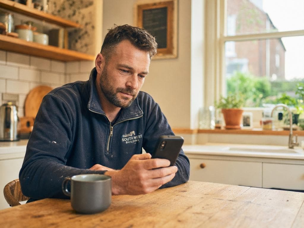 Maintenance company owner reading a new enquiry on his phone