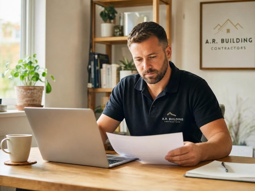 Trade business owner reviewing a quote on his laptop