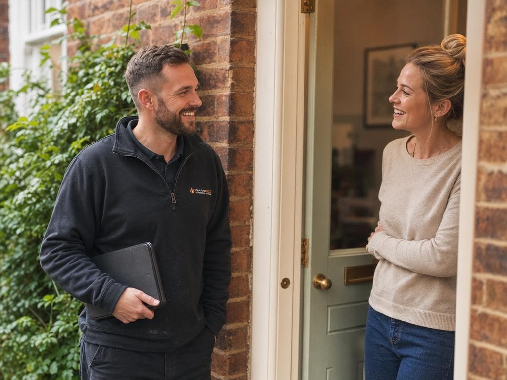 Tradesperson and a happy homeowner after a completed job