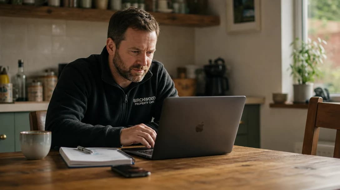 A property maintenance company owner reviewing the day's jobs